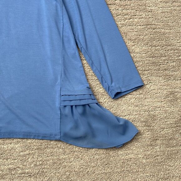 LOGO Lori Goldstein Top Womens Large Blue Sheer Asymmetrical Hem Accents Flowy - Picture 4 of 10